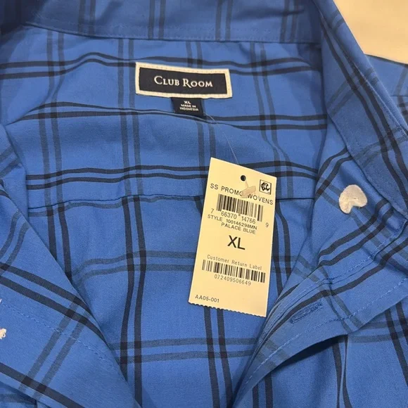 NWT Club Room Short Sleeve Blue Plaid Button-Down Shirt, Size XL - Picture 3 of 4